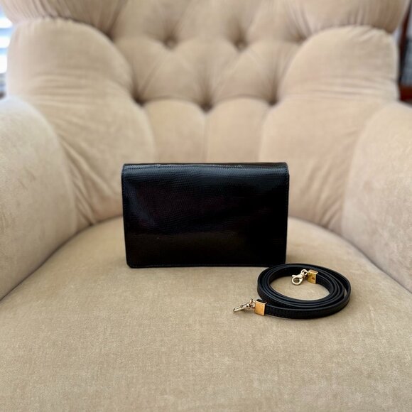 Auth. SUAREZ Italy Genuine Karung Lizard Black MINAUDIÈRE Bag - Picture 3 of 6
